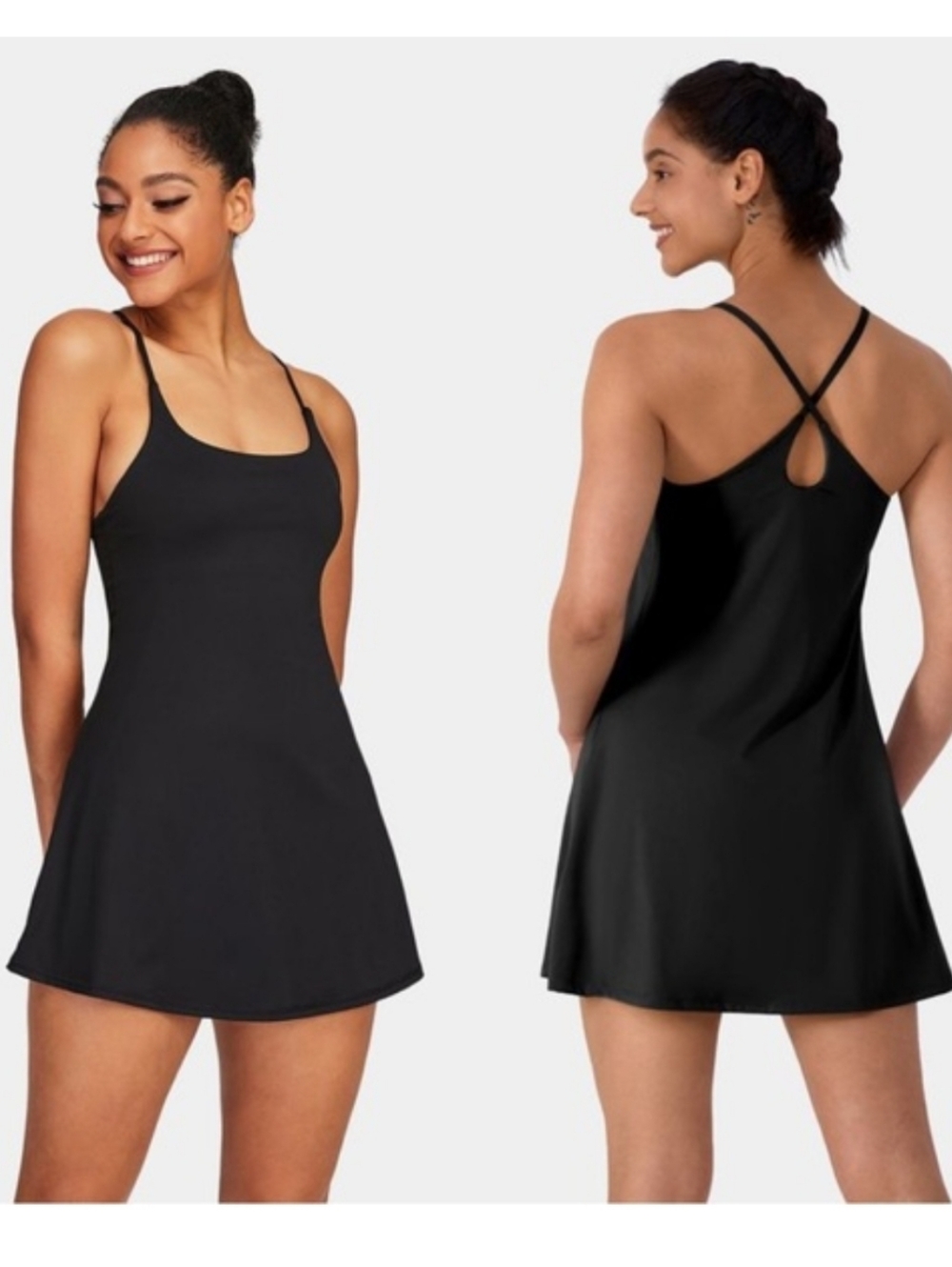 HALARA Cloudful Crossover Back Flare Mini Workout Dress Black Large NWT